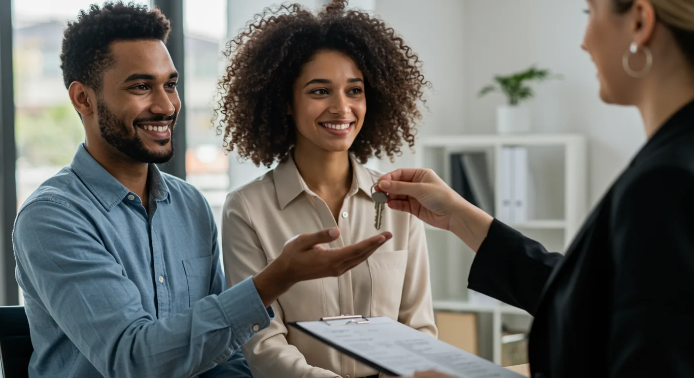 Happy Florida homebuyers at closing table